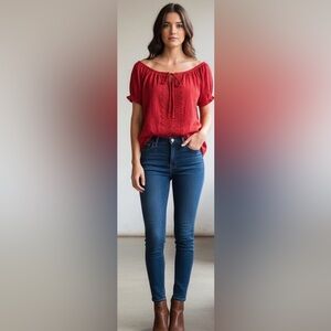 No Boundaries Vibrant Red Off-the-Shoulder Peasant Top